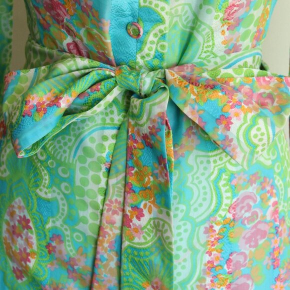 Vintage 1970s Hostess Dress, Volup JS Full Length Maxidress, Pastel Green - Picture 3 of 10